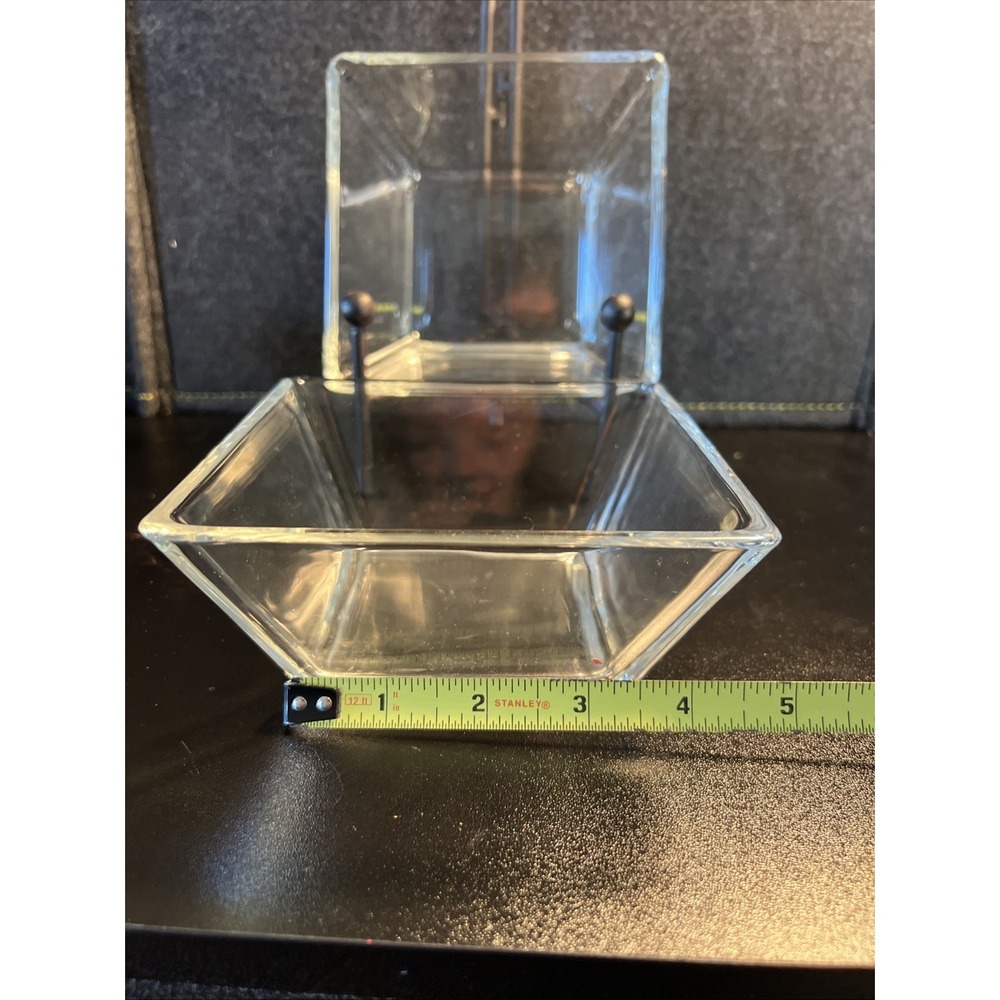 Pair Clear Glass Square Bowl Candy Dish Dessert Trinket Holder - Picture 7 of 7